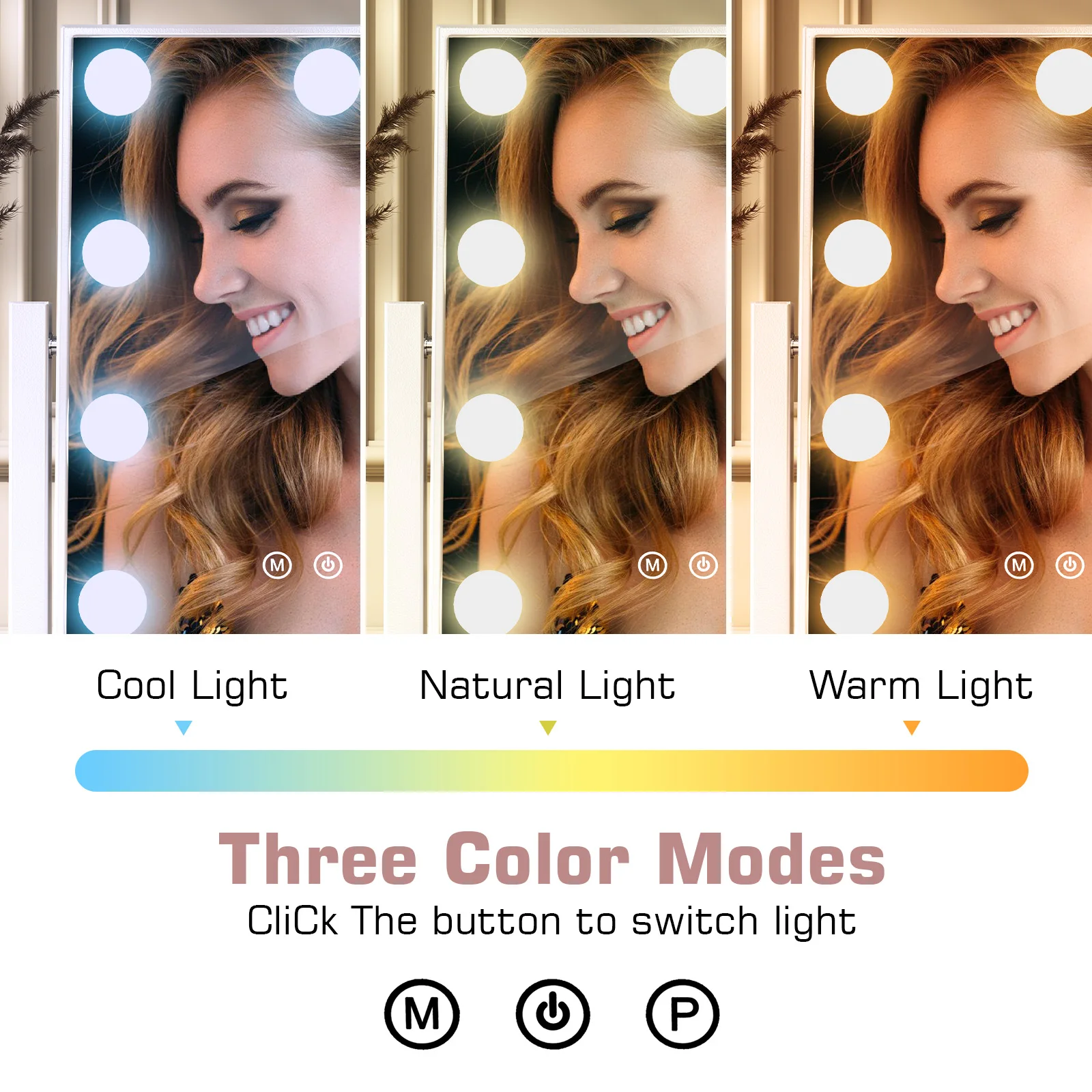 Teousev Hollywood Vanity Mirror with LED Bulbs, Dimmable 3 Light Modes, 360° Rotation & 10x Magnifying, Makeup Mirror