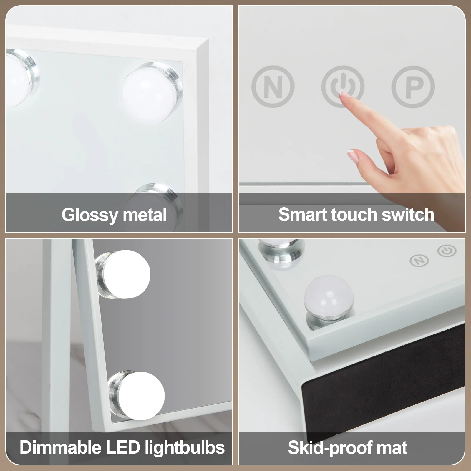 Teousev Hollywood Vanity Mirror with LED Bulbs, Dimmable 3 Light Modes, 360° Rotation & 10x Magnifying, Makeup Mirror