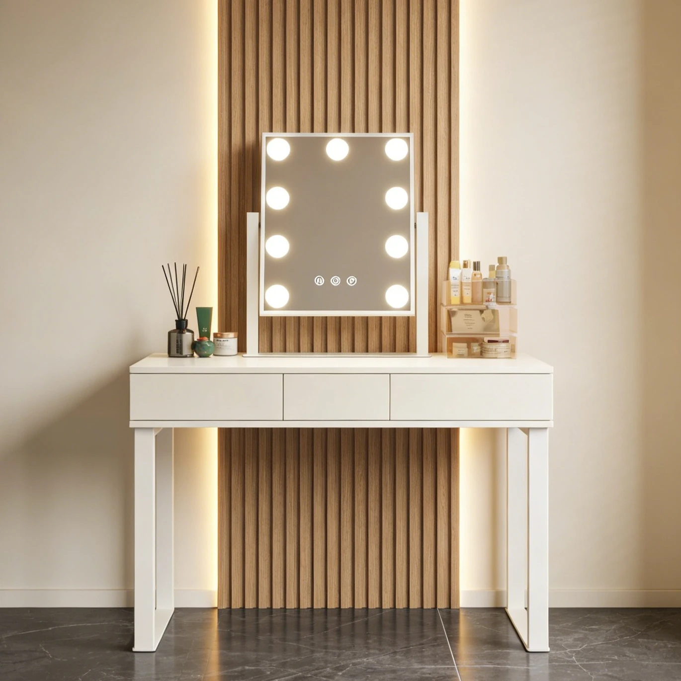 Teousev Hollywood Vanity Mirror with LED Bulbs, Dimmable 3 Light Modes, 360° Rotation & 10x Magnifying, Makeup Mirror