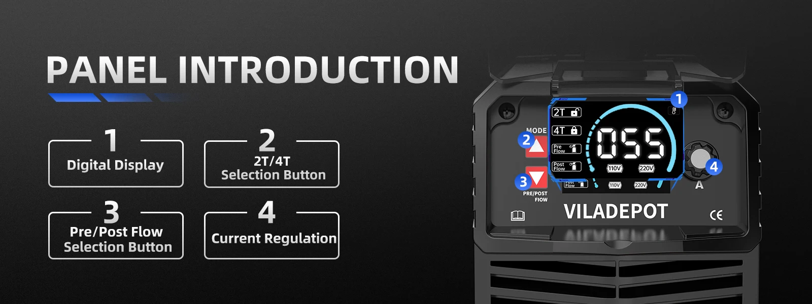 Viladepot Plasma Cutter CUT55 MAX 55A Non-contact Cutting Pilot Arc Plasma Cutting Machine 2T/4T 15mm DIY & Professional 220V
