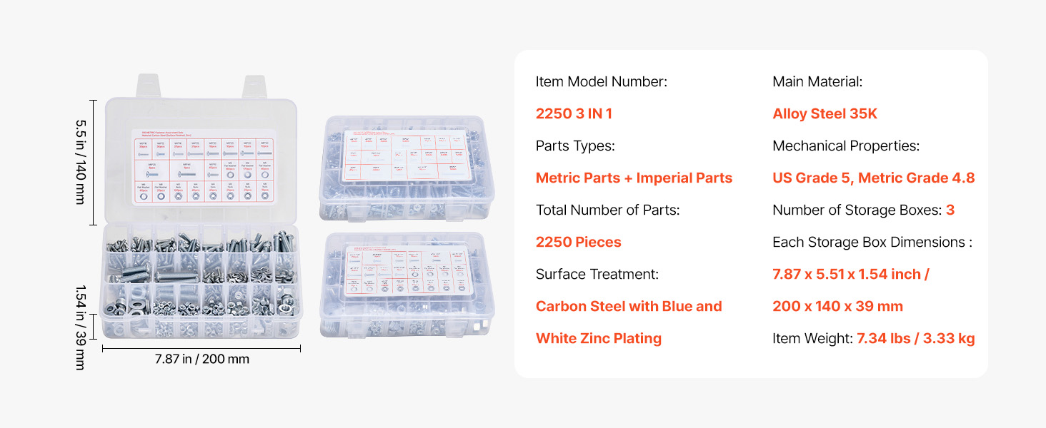 SucceBuy 906 Pcs Bolts and Nuts Assortment Kit Metric Machine Screws and Flat Washers Alloy Steel M4 / M5 / M6/ M8 Multiple Size
