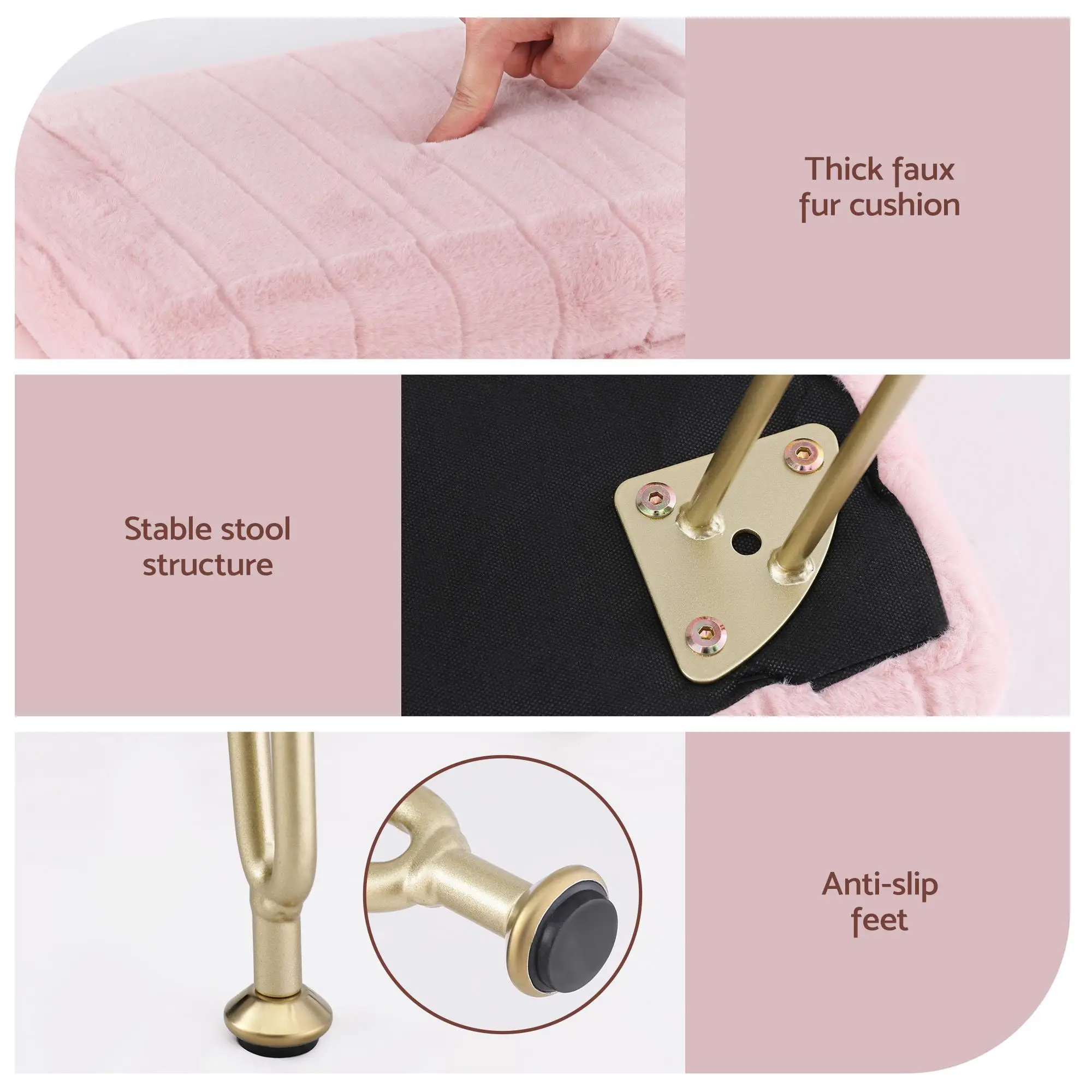 Pink Storage Ottoman Vanity Foot Stool Upholstered Round Small Accent Seat for Bedroom Living Room Shoe Bench End of Bed Space Saving Organizer