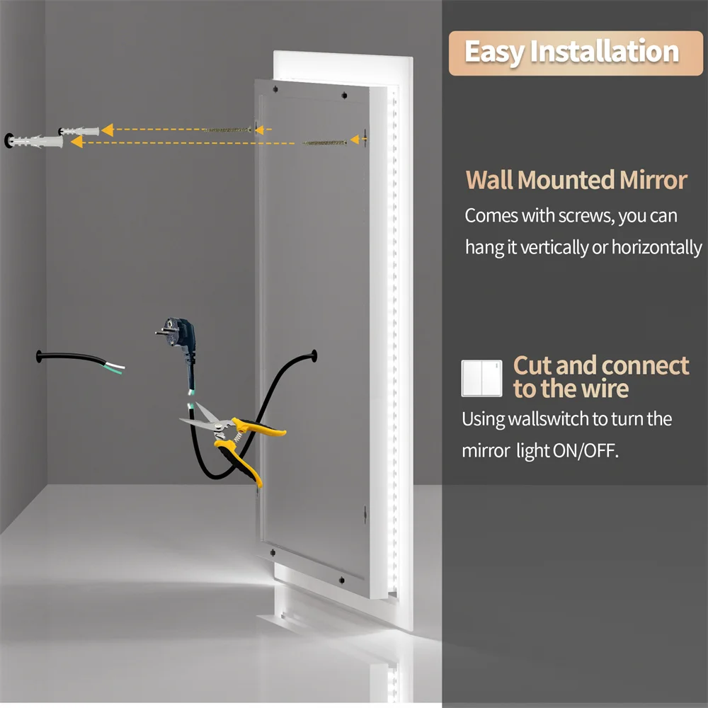 LUVODI Wall Mounted LED Bathroom Mirror Smart Touch Vanity Makeup Mirror with 3 Color Dimmable Feature And Defog Function