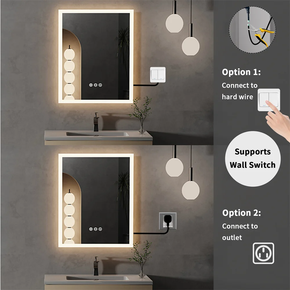 LUVODI Wall Mounted LED Bathroom Mirror Smart Touch Vanity Makeup Mirror with 3 Color Dimmable Feature And Defog Function