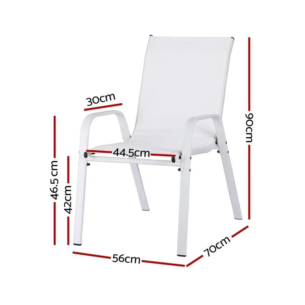 2 Piece Stackable Outdoor Dining Chairs White Patio Lounge Chairs for Garden Balcony Terrace Furniture