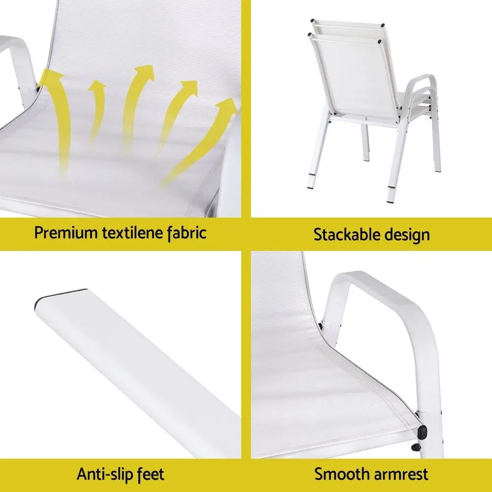 2 Piece Stackable Outdoor Dining Chairs White Patio Lounge Chairs for Garden Balcony Terrace Furniture