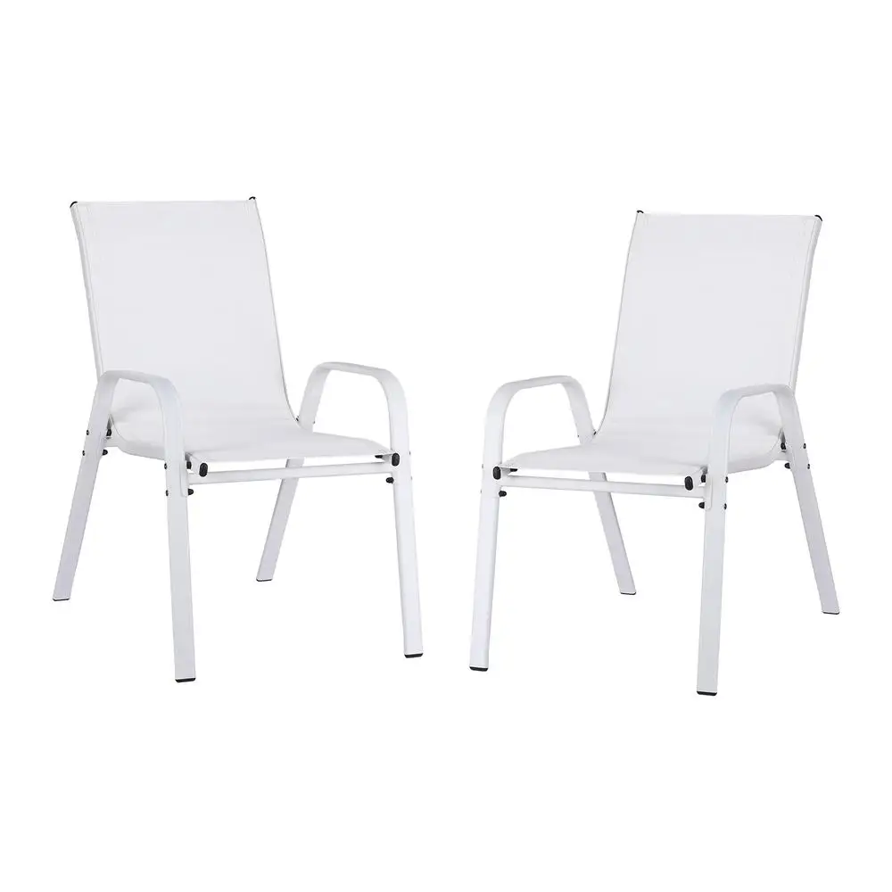2 Piece Stackable Outdoor Dining Chairs White Patio Lounge Chairs for Garden Balcony Terrace Furniture