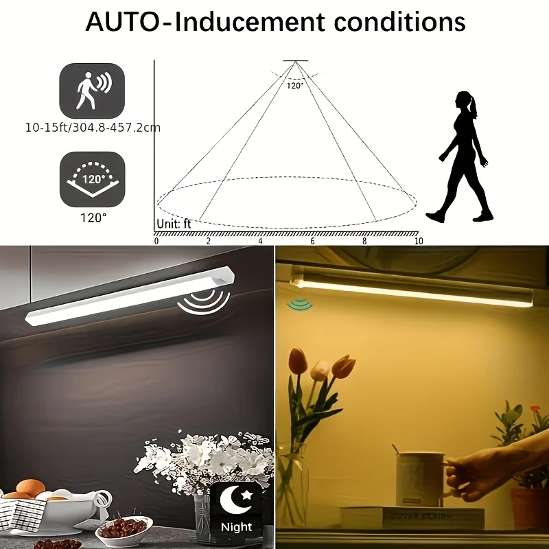 Eight-pack USB rechargeable magnetic LED sensor lights (with spare batteries), wall-mounted, suitable for indoor lighting in bedrooms, kitchens, hallways, staircases, wardrobes, garages, bathrooms, etc. – also functions as a cabinet light strip.