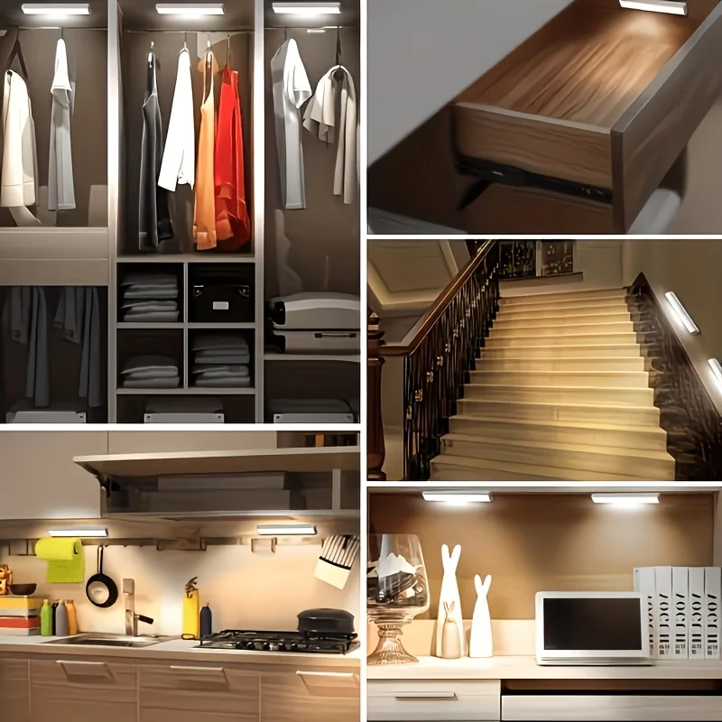 Eight-pack USB rechargeable magnetic LED sensor lights (with spare batteries), wall-mounted, suitable for indoor lighting in bedrooms, kitchens, hallways, staircases, wardrobes, garages, bathrooms, etc. – also functions as a cabinet light strip.