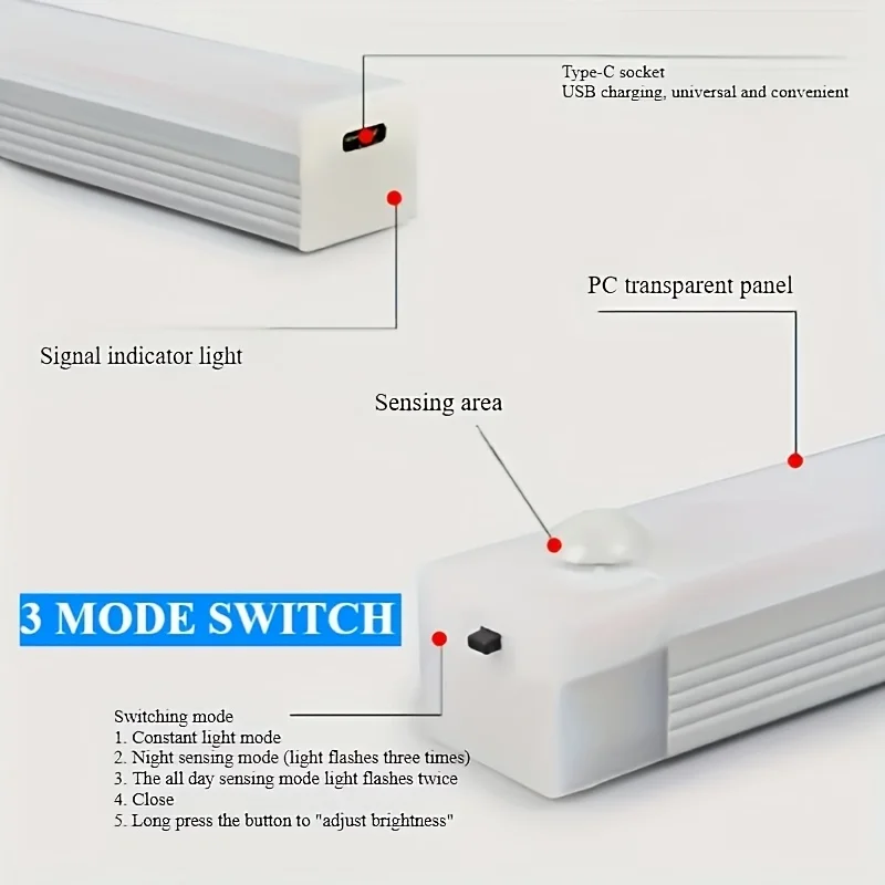 Eight-pack USB rechargeable magnetic LED sensor lights (with spare batteries), wall-mounted, suitable for indoor lighting in bedrooms, kitchens, hallways, staircases, wardrobes, garages, bathrooms, etc. – also functions as a cabinet light strip.