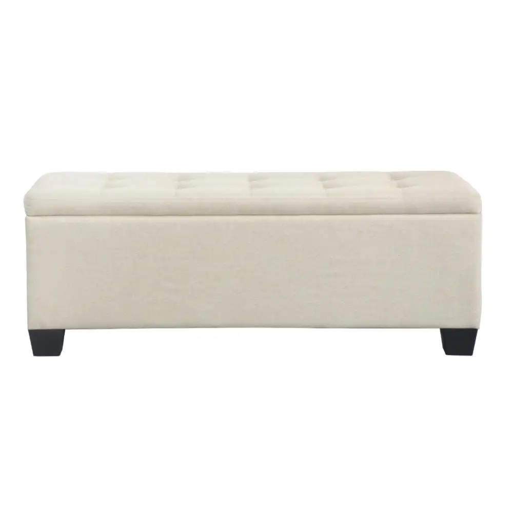 Storage Ottoman Blanket Box 97cm Linen Beige Upholstered Bedroom Bench Seat Chest Trunk Footstool with Lid Space Saving Organizer Storage Bench