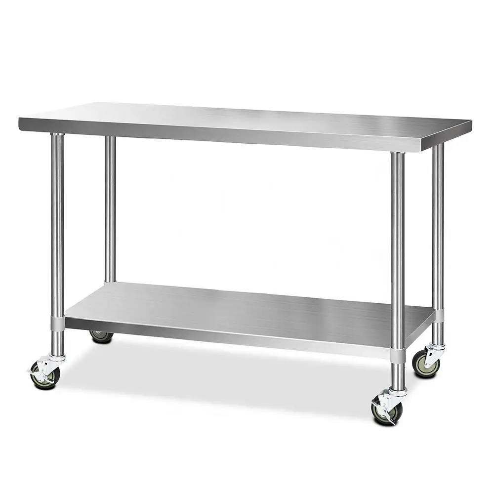1524x610mm 304 Stainless Steel Kitchen Work Bench with Wheels Heavy Duty Mobile Prep Table