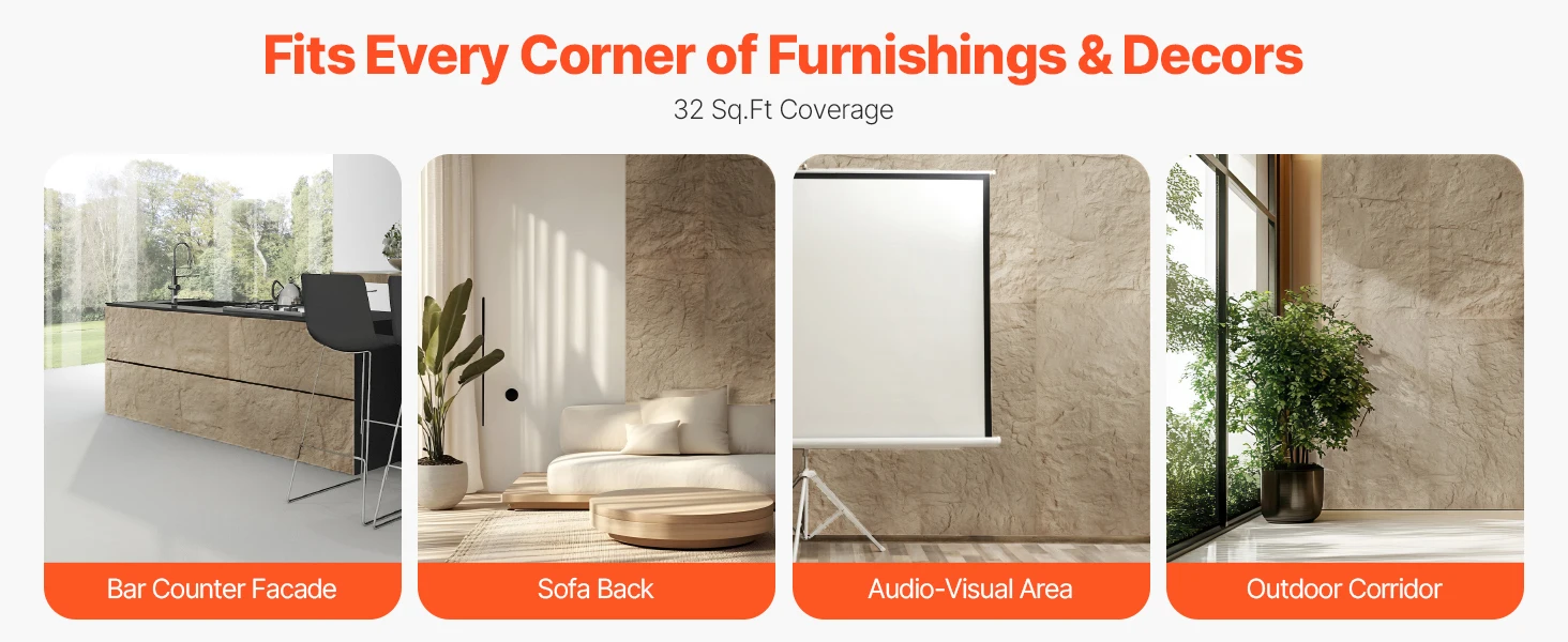 SucceBuy 3D Wall Panels 4 Pack 48 x 24 inch PU Natural Stone Imitation Wall Art Tiles Interior Home Decor for Ceiling Bedroom