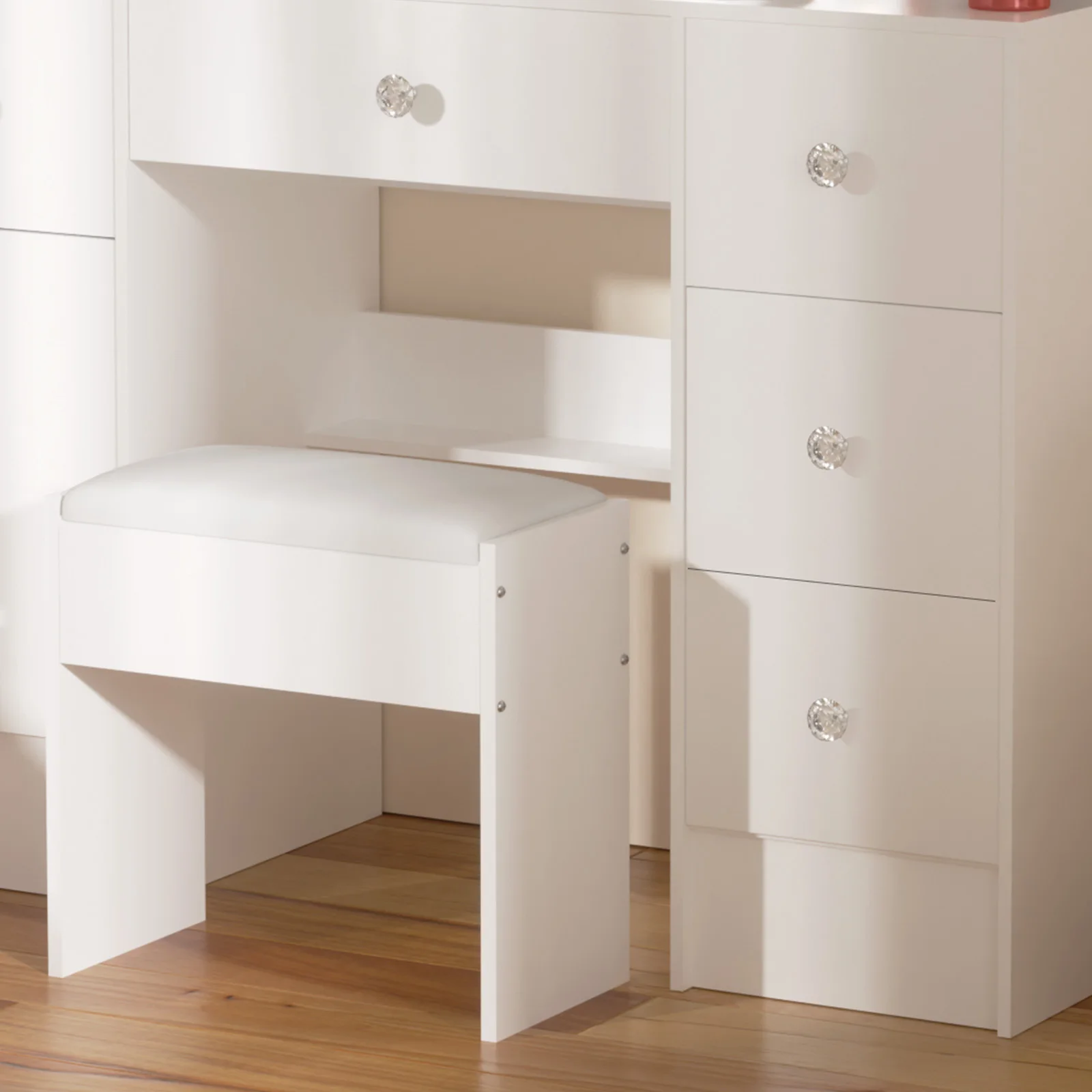Vanity Desk Set with Smart LED Mirror & 6 Drawers - Dressing Table + Stool, Sturdy Wood Frame for Bedroom, Modern Functional Dre