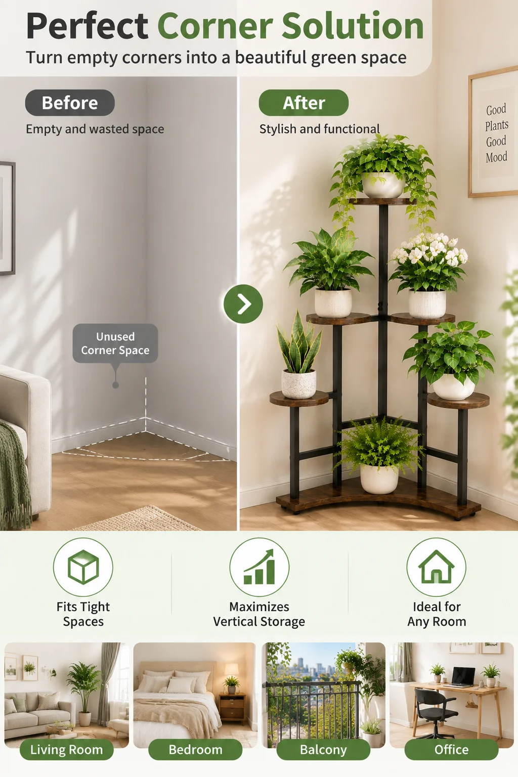 5 Tiers Wooden Plant Stand Holder Tall Corner Flower Display Rack Organizer Shelves