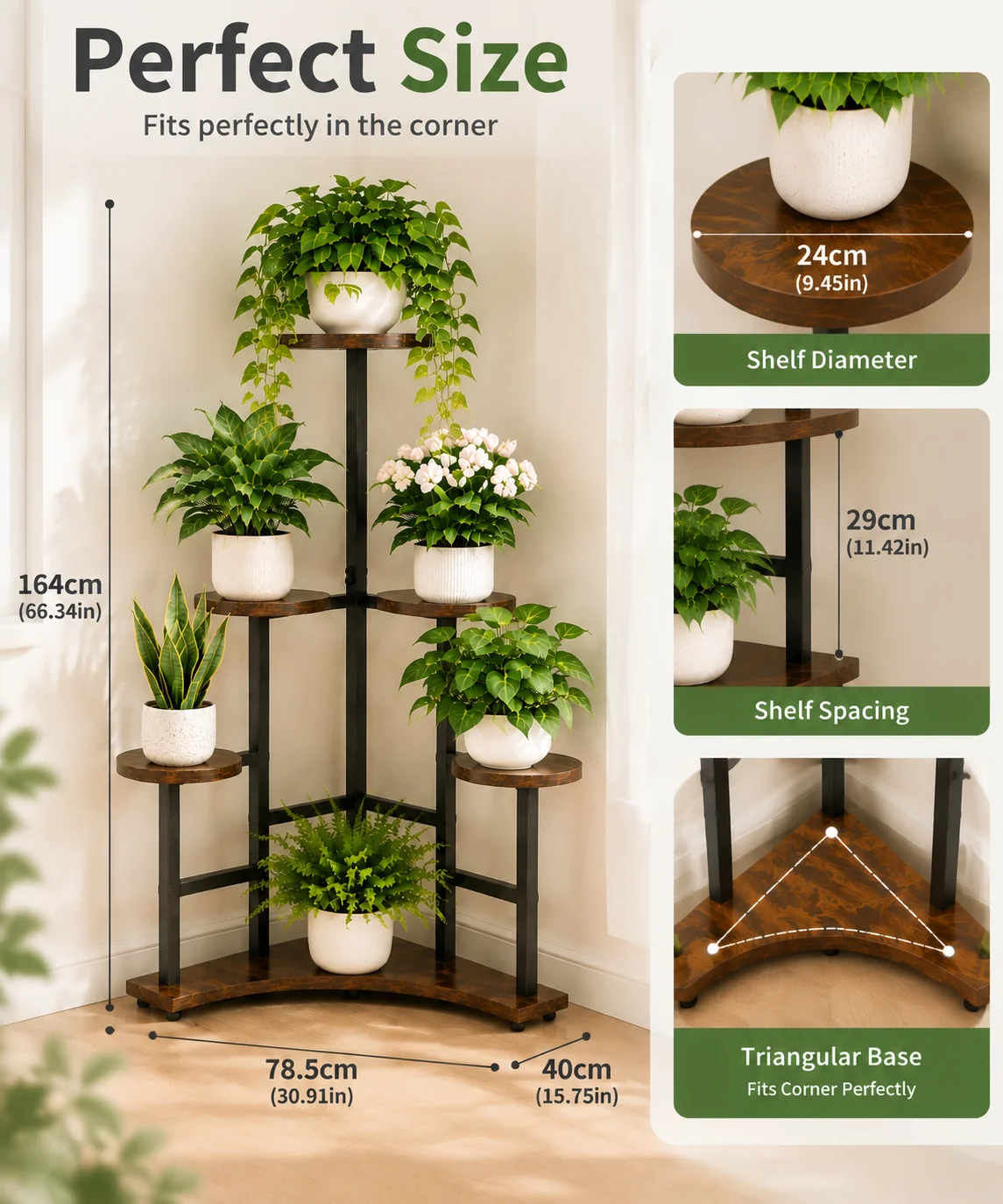 5 Tiers Wooden Plant Stand Holder Tall Corner Flower Display Rack Organizer Shelves