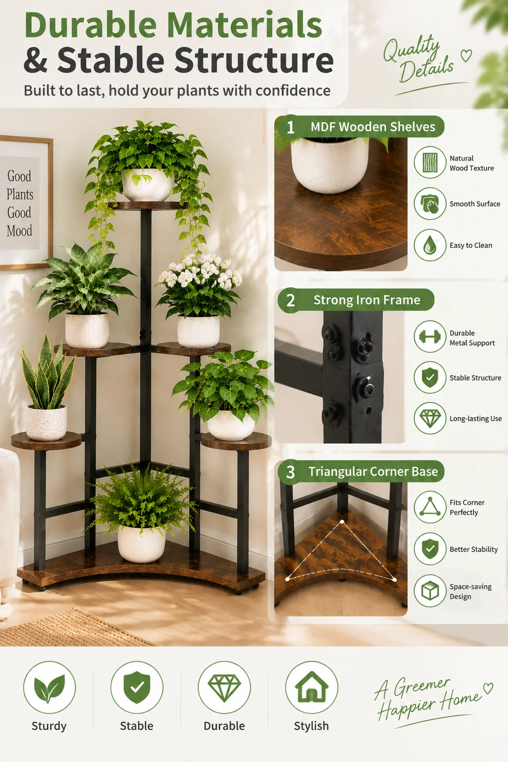 5 Tiers Wooden Plant Stand Holder Tall Corner Flower Display Rack Organizer Shelves