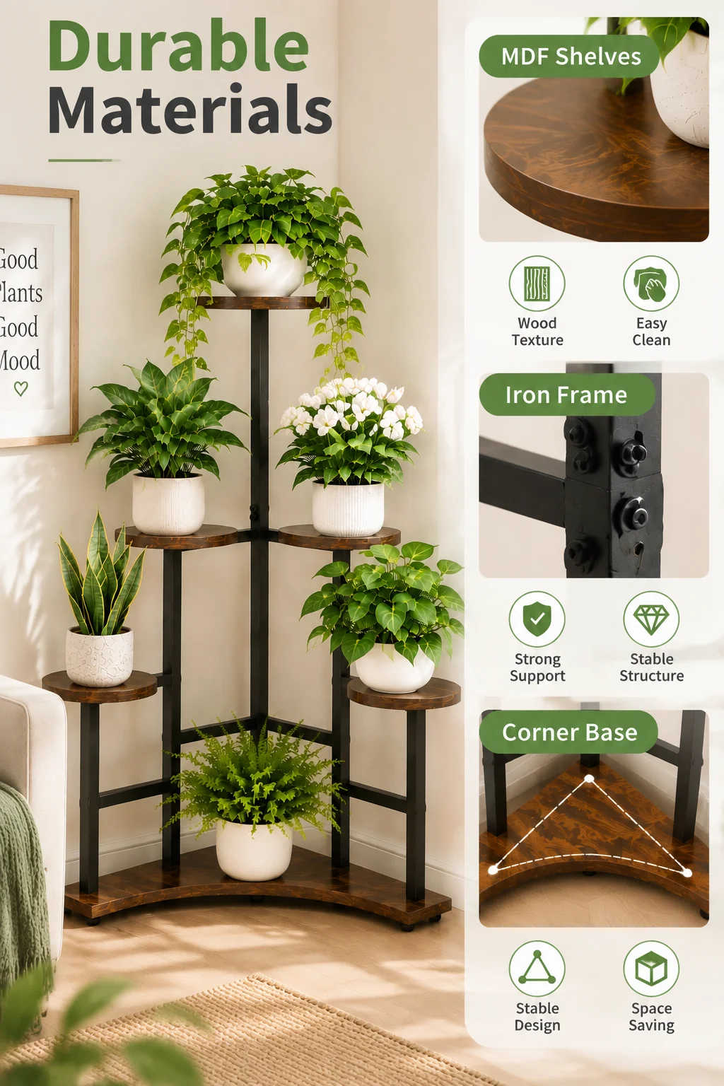 5 Tiers Wooden Plant Stand Holder Tall Corner Flower Display Rack Organizer Shelves
