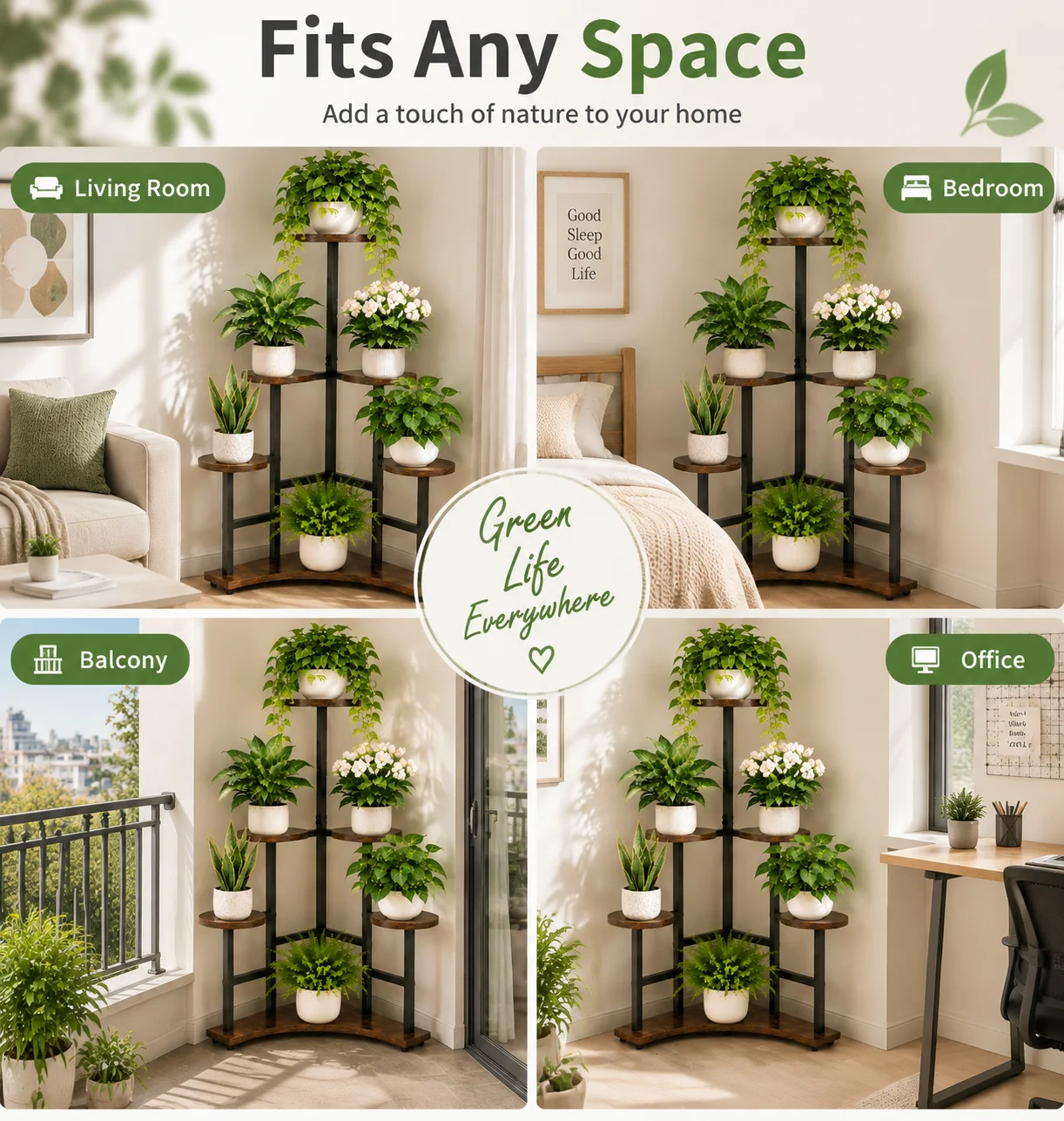 5 Tiers Wooden Plant Stand Holder Tall Corner Flower Display Rack Organizer Shelves