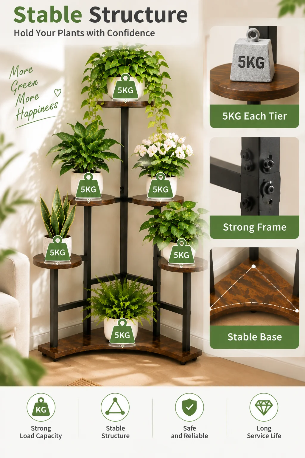5 Tiers Wooden Plant Stand Holder Tall Corner Flower Display Rack Organizer Shelves