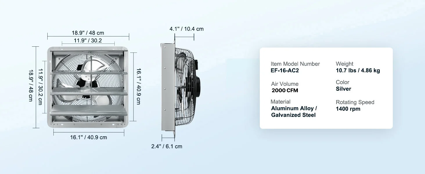 SucceBuy Shutter Exhaust Fan 12'' with Temperature Humidity Controller EC/AC-motor 940 CFM 10 Speed Adjustable Wall Mount Attic