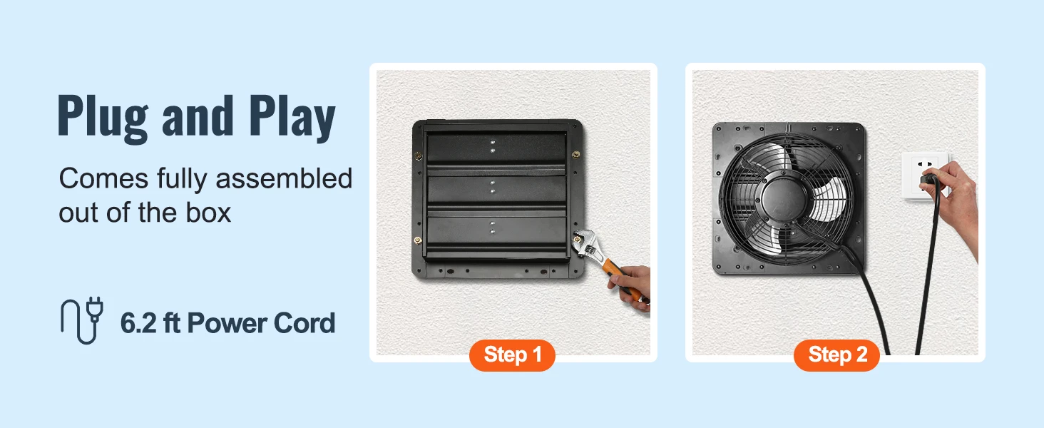 SucceBuy Shutter Exhaust Fan 12'' with Temperature Humidity Controller EC/AC-motor 940 CFM 10 Speed Adjustable Wall Mount Attic