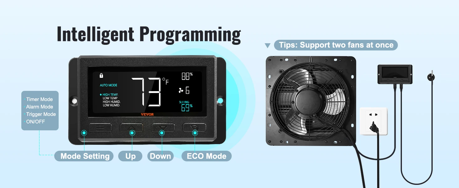 SucceBuy Shutter Exhaust Fan 12'' with Temperature Humidity Controller EC/AC-motor 940 CFM 10 Speed Adjustable Wall Mount Attic