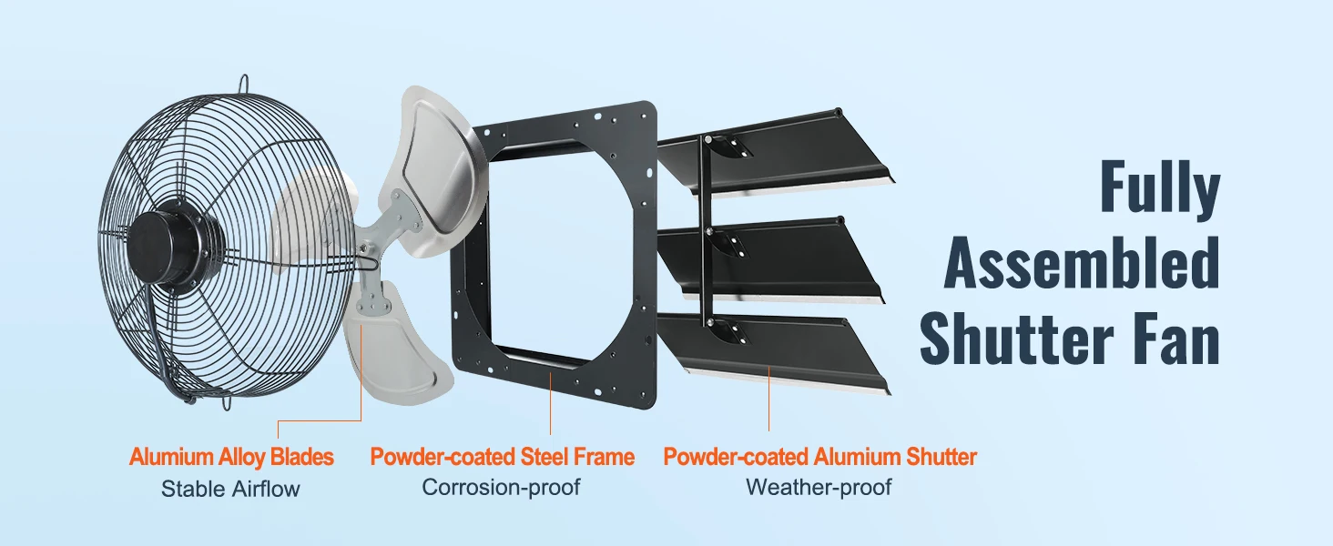 SucceBuy Shutter Exhaust Fan 12'' with Temperature Humidity Controller EC/AC-motor 940 CFM 10 Speed Adjustable Wall Mount Attic