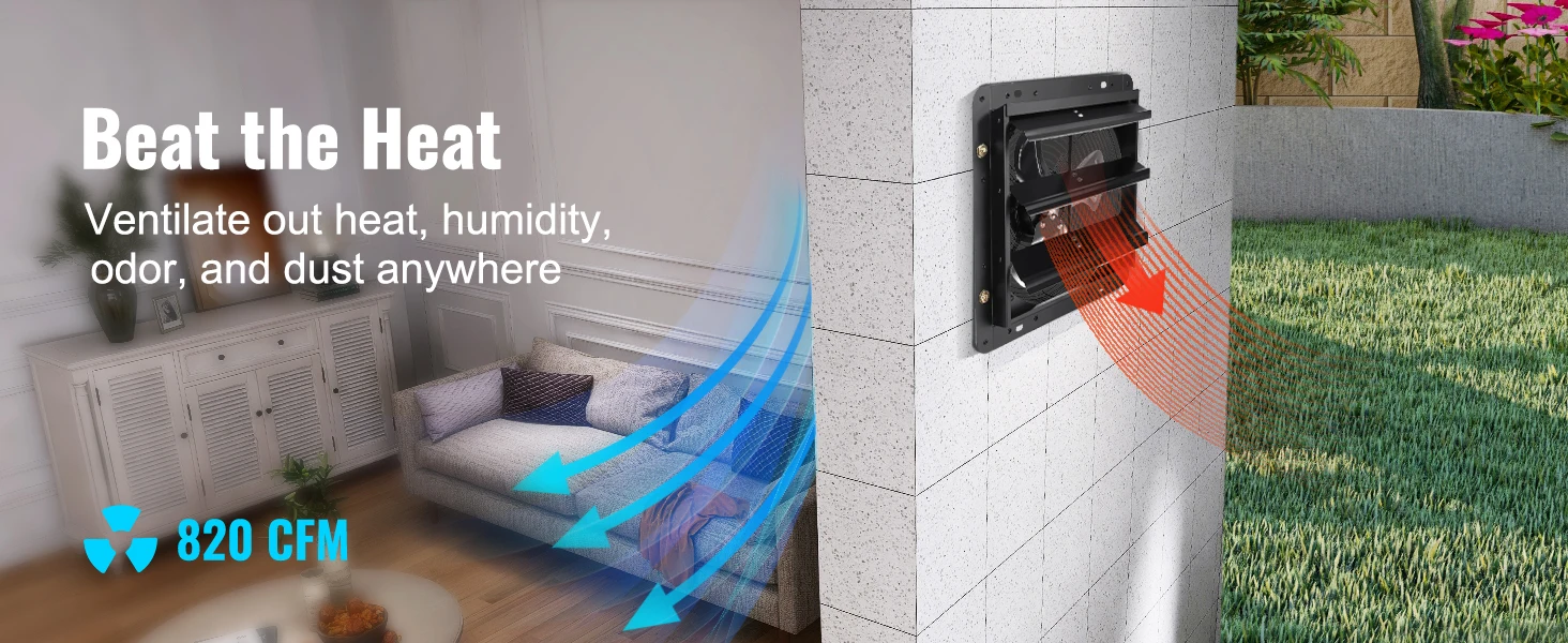 SucceBuy Shutter Exhaust Fan 12'' with Temperature Humidity Controller EC/AC-motor 940 CFM 10 Speed Adjustable Wall Mount Attic