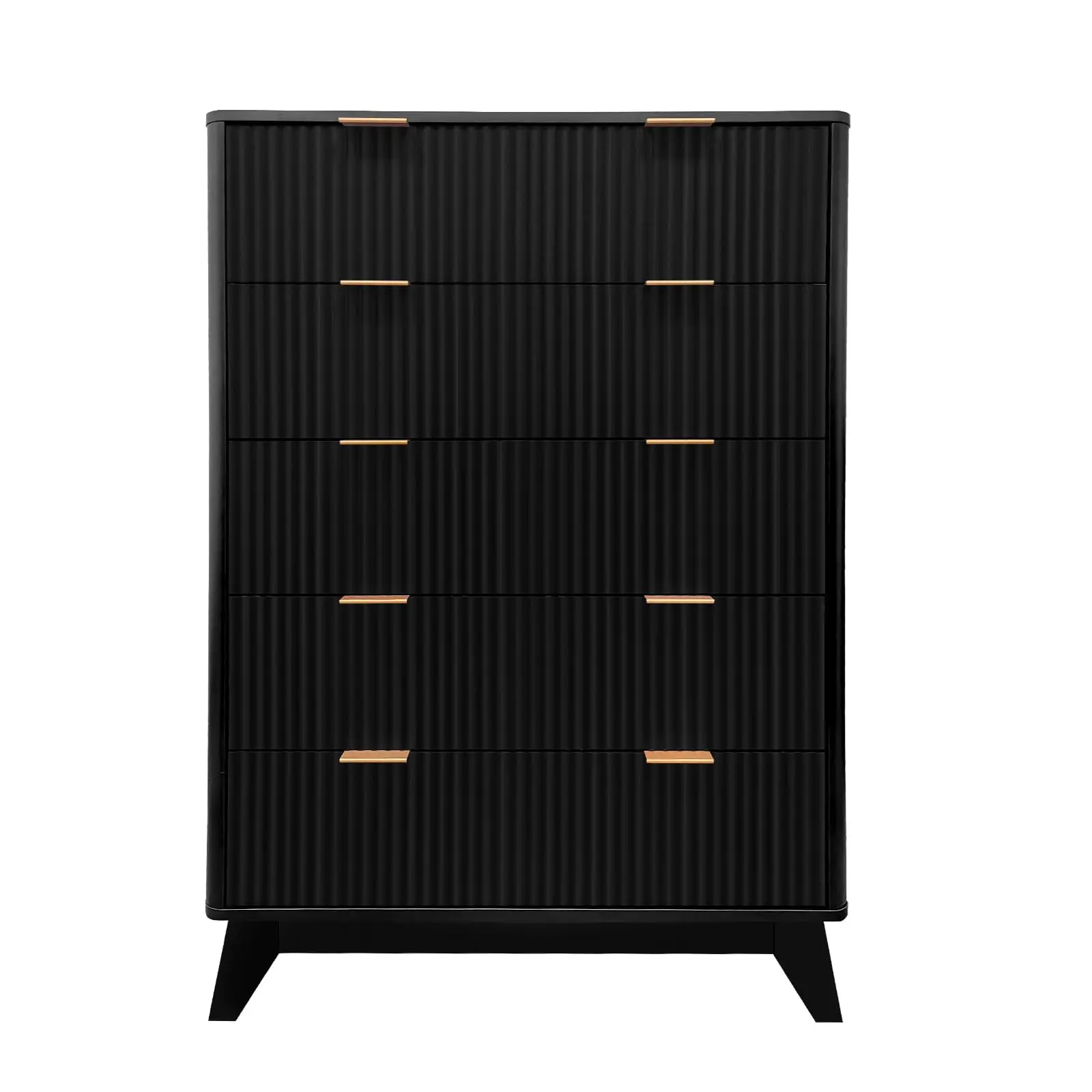 New Tall Dresser, Wood Chest of Drawers, 5 Drawer Waveform Fluted Panel Dresser, Modern Dressers for Storage Drawers Clothes, fo
