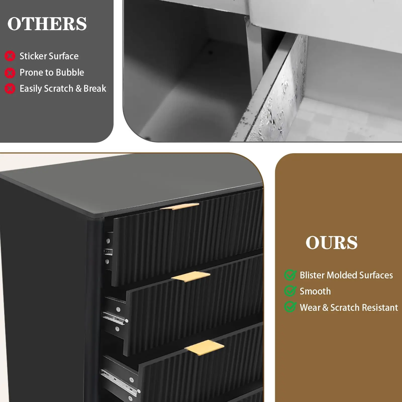 New Tall Dresser, Wood Chest of Drawers, 5 Drawer Waveform Fluted Panel Dresser, Modern Dressers for Storage Drawers Clothes, fo