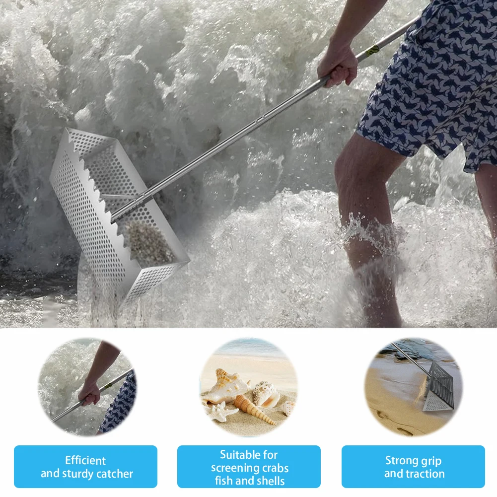 Stainless Steel Sand Screen Foldable Beach Shark Tooth Screen Shell Shovel Sand Filting Rake Beach Shovel And Screening Gear