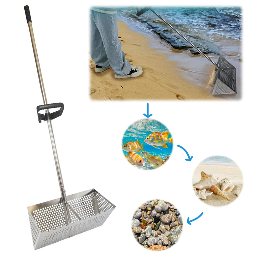 Stainless Steel Sand Screen Foldable Beach Shark Tooth Screen Shell Shovel Sand Filting Rake Beach Shovel And Screening Gear