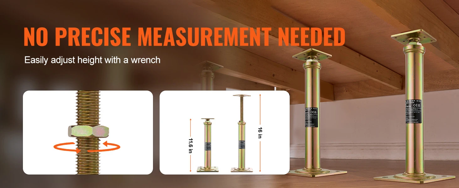 SucceBuy 4pcs House Floor Jack 11.6"-16" Adjustable 2500 Lbs Support Beam Basement Galvanized Telescoping Jack Post for Leveling