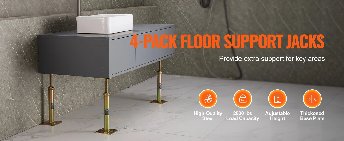 SucceBuy 4pcs House Floor Jack 11.6"-16" Adjustable 2500 Lbs Support Beam Basement Galvanized Telescoping Jack Post for Leveling