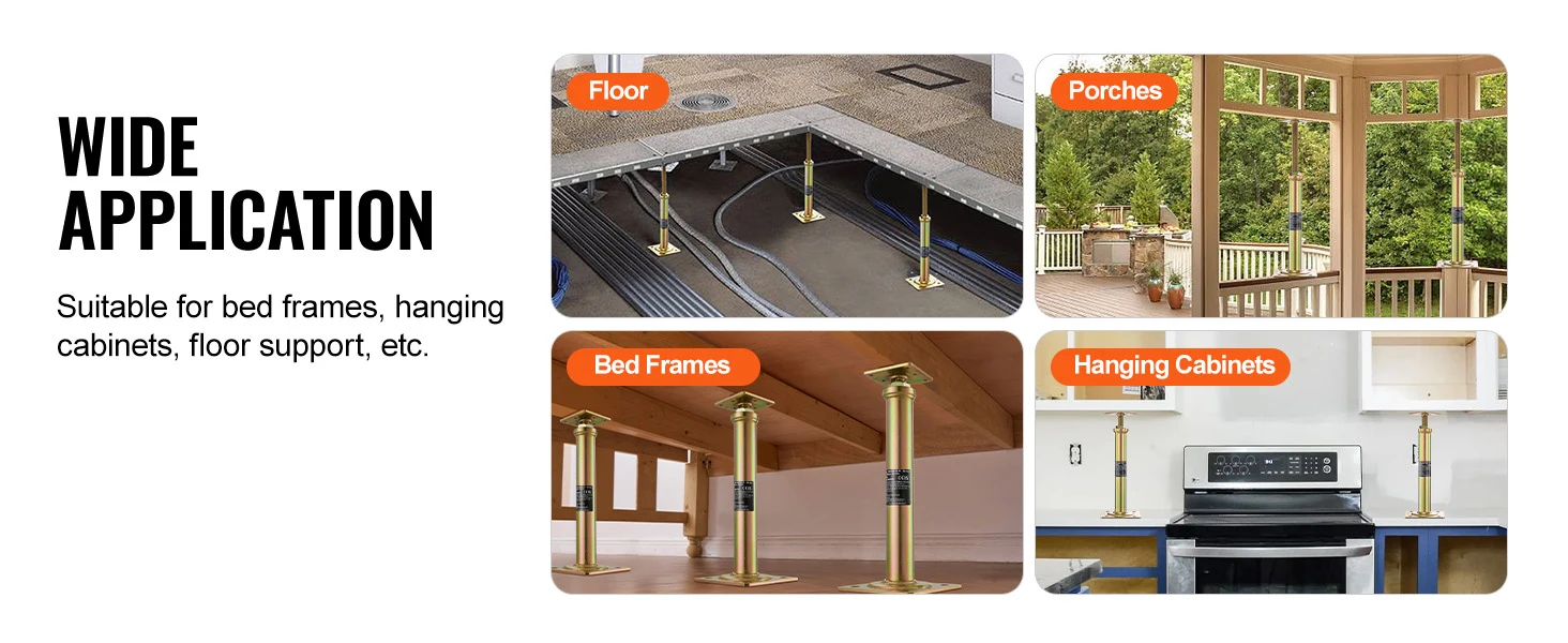 SucceBuy 4pcs House Floor Jack 11.6"-16" Adjustable 2500 Lbs Support Beam Basement Galvanized Telescoping Jack Post for Leveling