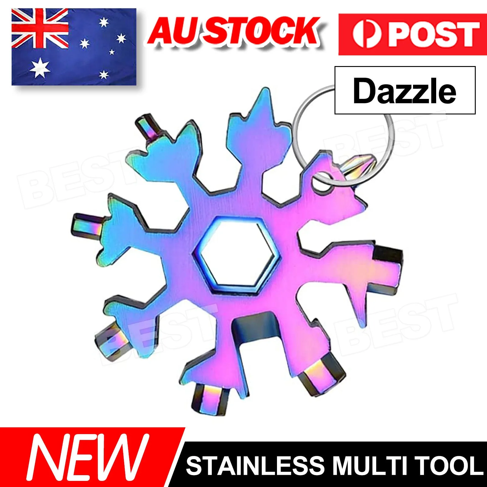Stainless Multi Tool Snowflake Shape Keychain Universal Screw Wrench Pocket Tool