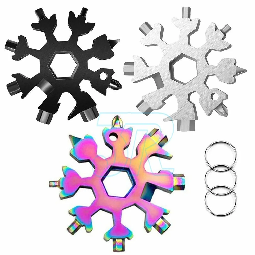 Stainless Multi Tool Snowflake Shape Keychain Universal Screw Wrench Pocket Tool