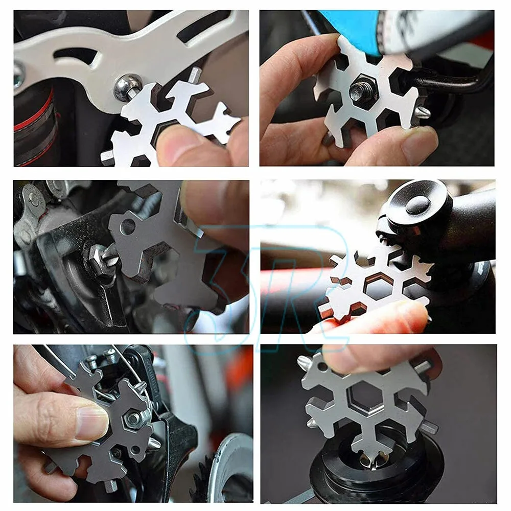 Stainless Multi Tool Snowflake Shape Keychain Universal Screw Wrench Pocket Tool