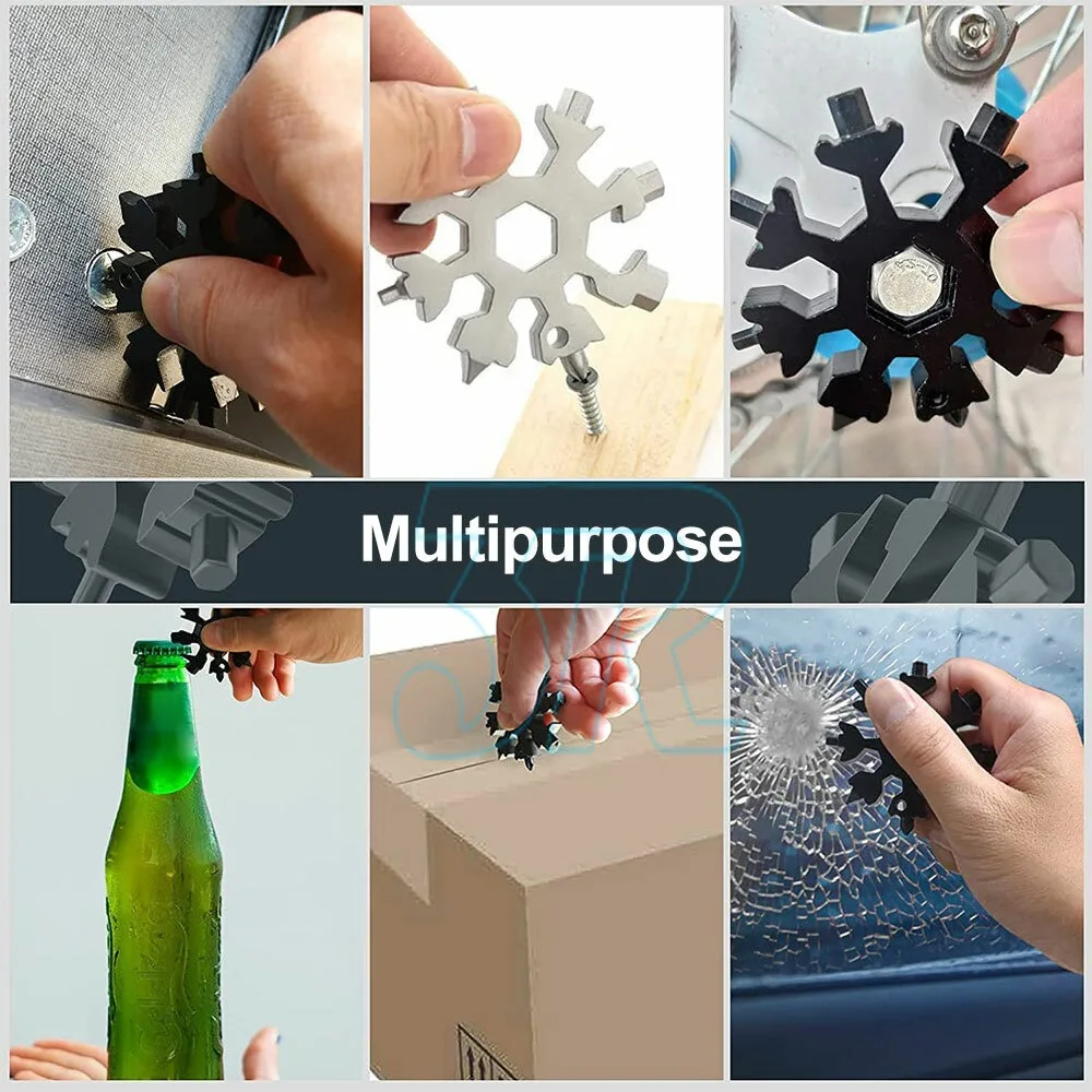 Stainless Multi Tool Snowflake Shape Keychain Universal Screw Wrench Pocket Tool