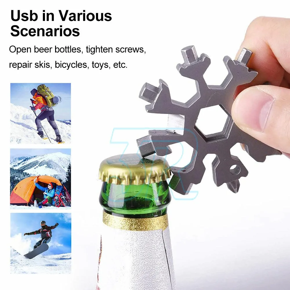 Stainless Multi Tool Snowflake Shape Keychain Universal Screw Wrench Pocket Tool