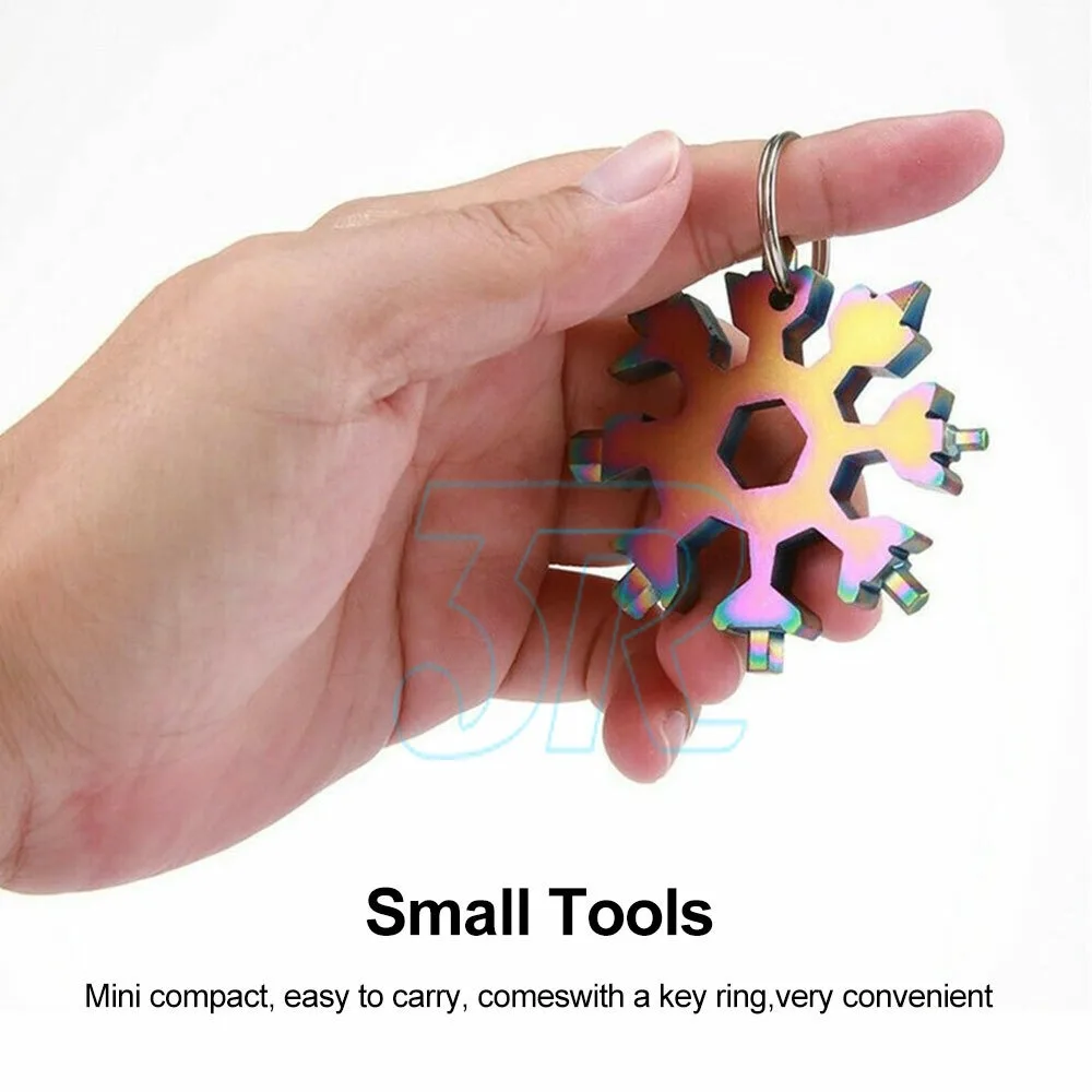Stainless Multi Tool Snowflake Shape Keychain Universal Screw Wrench Pocket Tool