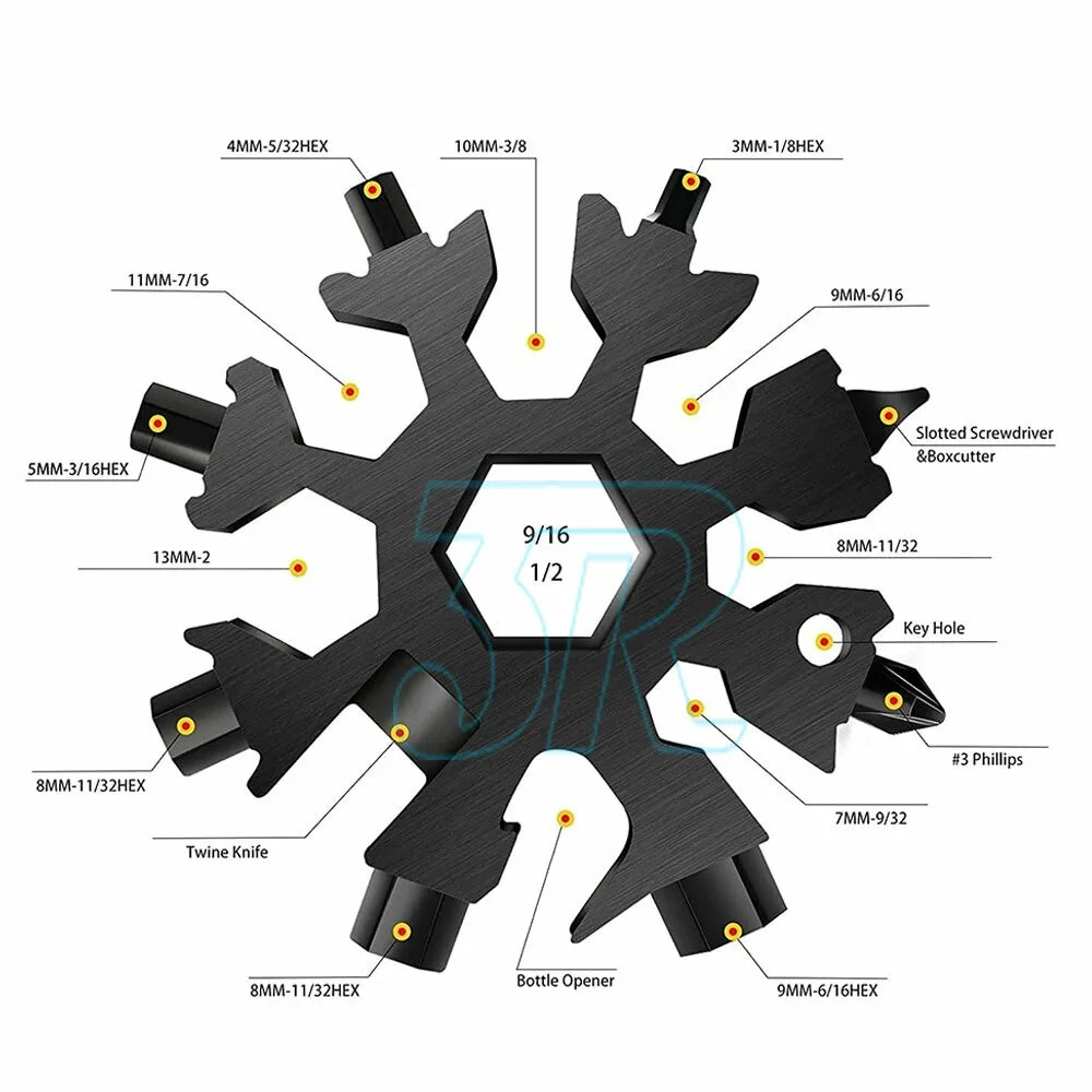 Stainless Multi Tool Snowflake Shape Keychain Universal Screw Wrench Pocket Tool