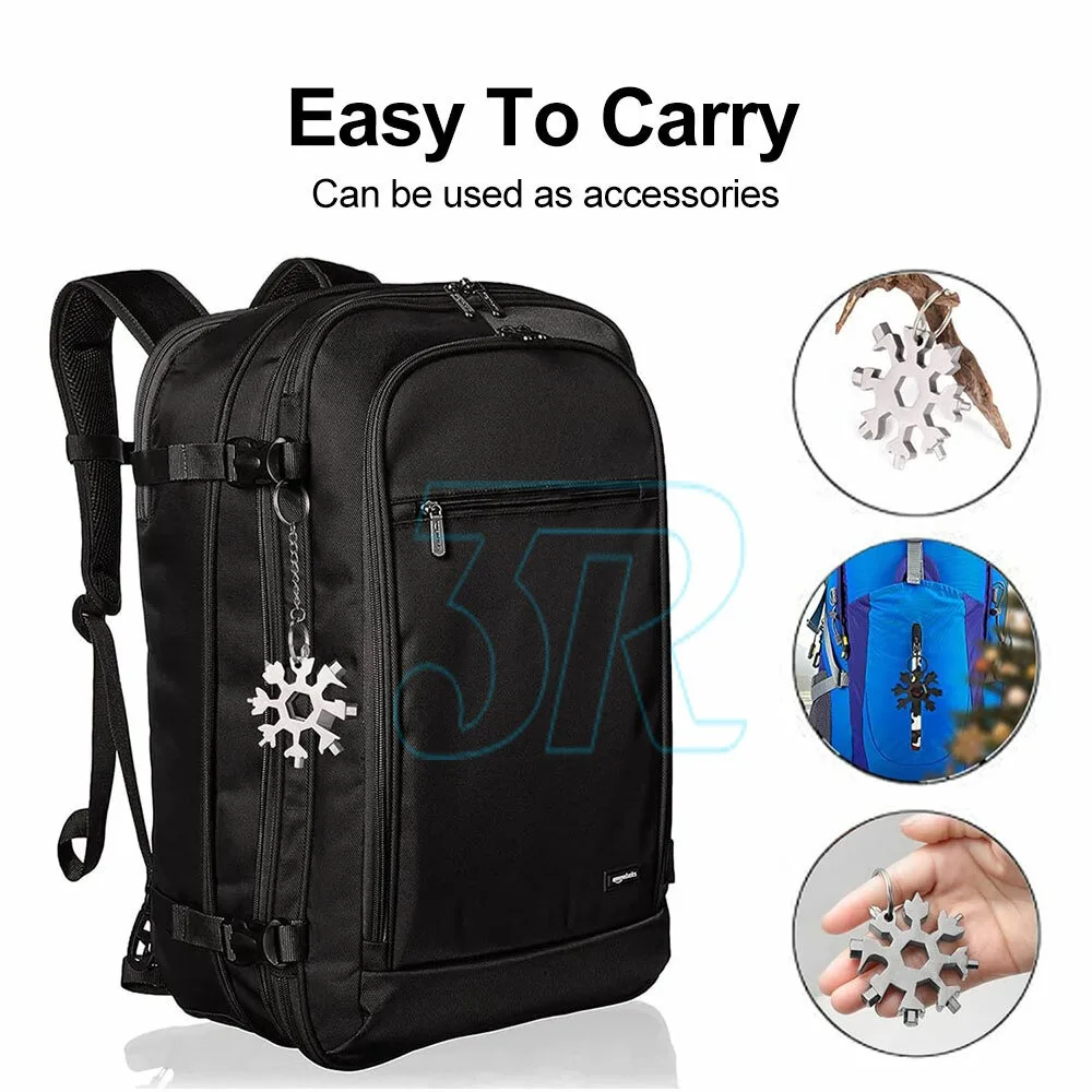 Stainless Multi Tool Snowflake Shape Keychain Universal Screw Wrench Pocket Tool