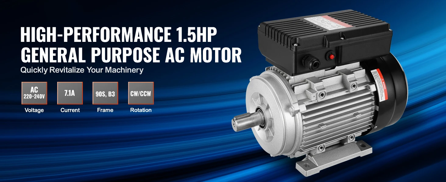 SucceBuy 1.1 KW Electric Motor AC Air Compressor Motor Single Phase 24 mm Keyed Shaft CW/CCW Rotation for Agricultural Machinery