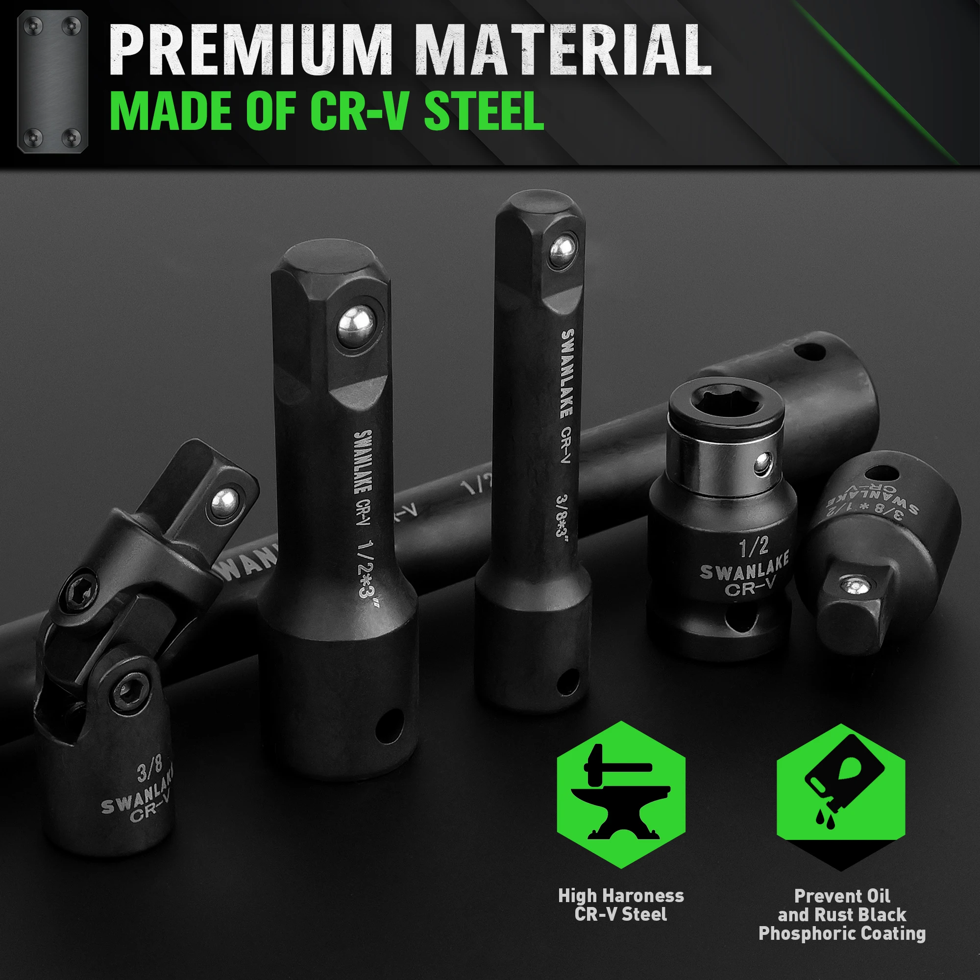 Swanlake 18-Piece Impact Socket Extension Set 1/4" 3/8" 1/2" Drive Swivel Universal Joint Swivel Socket Adapte Extension Bar