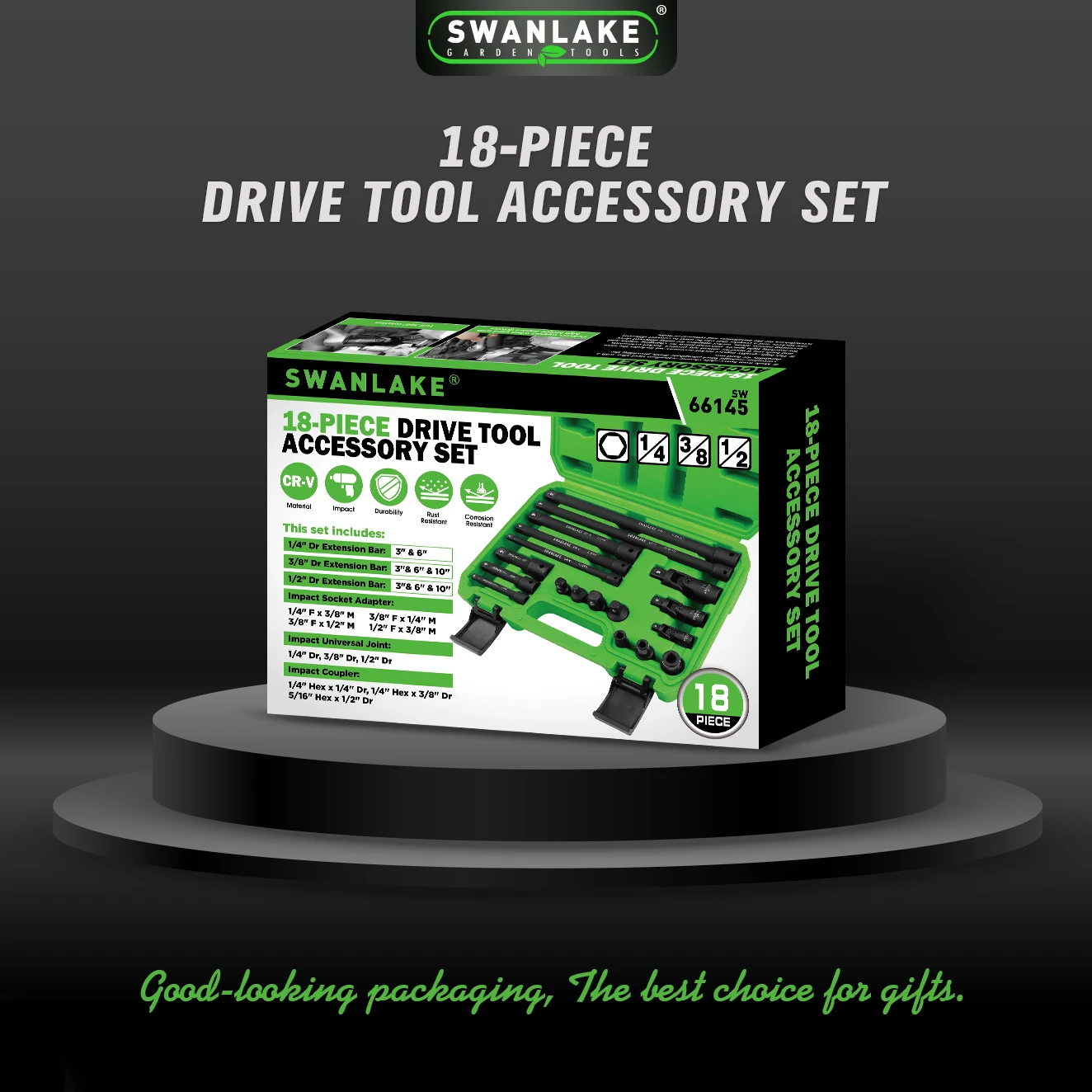 Swanlake 18-Piece Impact Socket Extension Set 1/4" 3/8" 1/2" Drive Swivel Universal Joint Swivel Socket Adapte Extension Bar