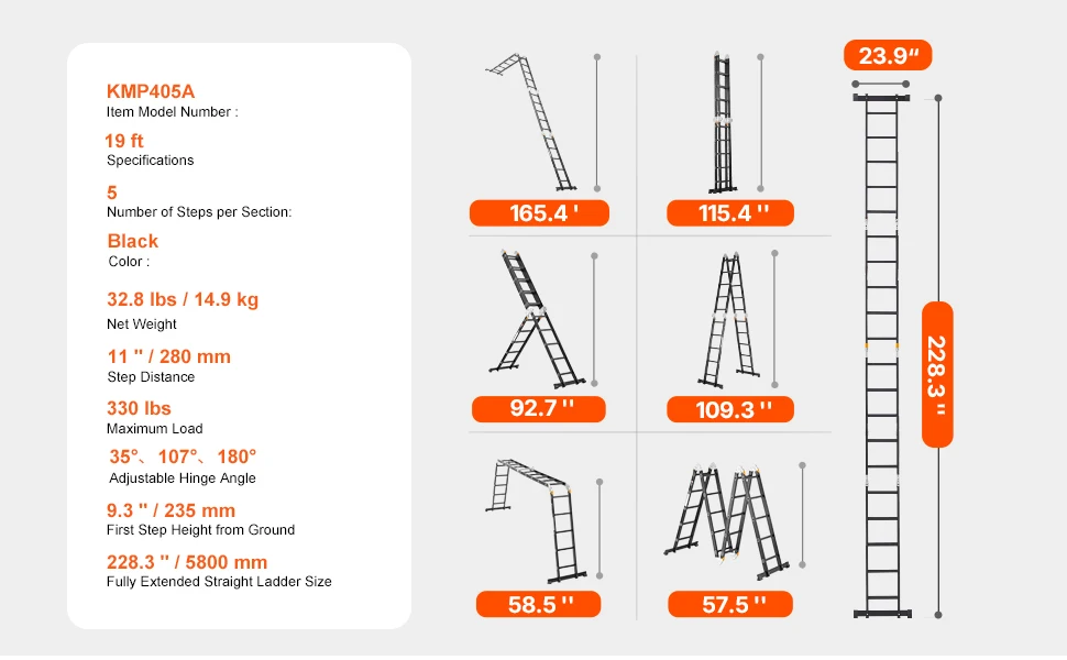 SucceBuy Multi-Purpose Folding Ladder 7- in -1 Tall Step Ladder A Frame Adjustable Telescoping Ladder for Household Outdoor Work