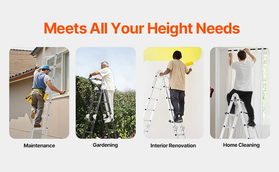 SucceBuy Multi-Purpose Folding Ladder 7- in -1 Tall Step Ladder A Frame Adjustable Telescoping Ladder for Household Outdoor Work
