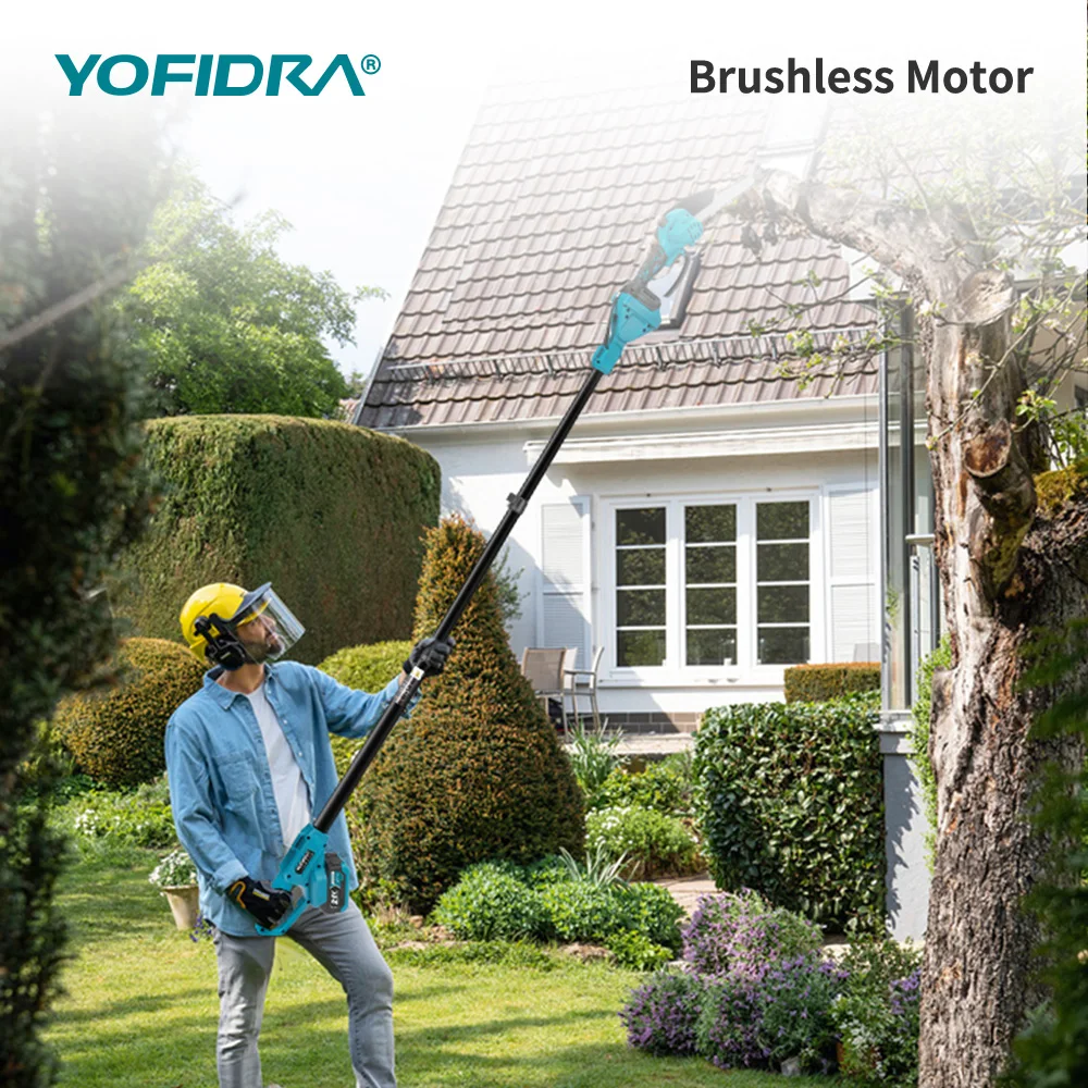 YOFIDRA 8 Inch Brushless Telescoping Pole Electric Chainsaw Scissors High Branch Garden Pruning Tool For Makita Battery Pin
